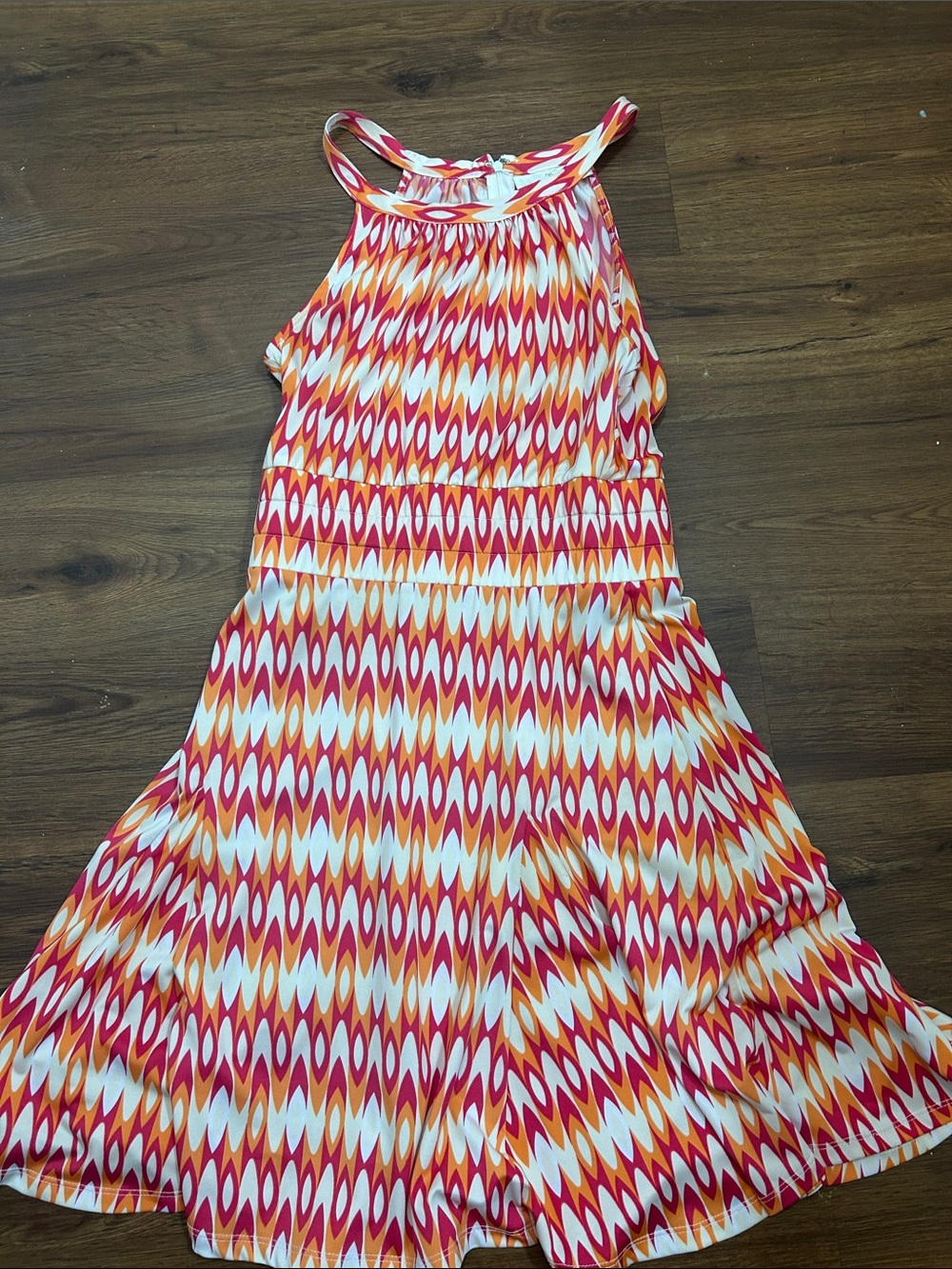 JB by Julie Brown Red & Orange Patterned Midi Halter Dress